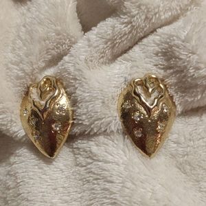 Estate Find Gold Tone Heart Shaped Rhinestone Clip Costume Earrings